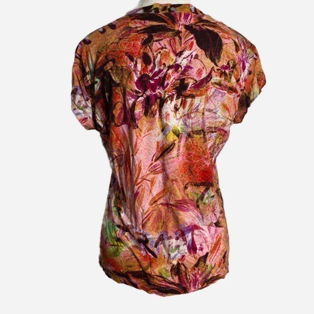 Chicos Size 1/US Medium Abstract Colorful Short Sleeve Shirt - Picture 2 of 10